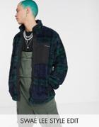 Asos Design Blue And Green Check Borg Jacket