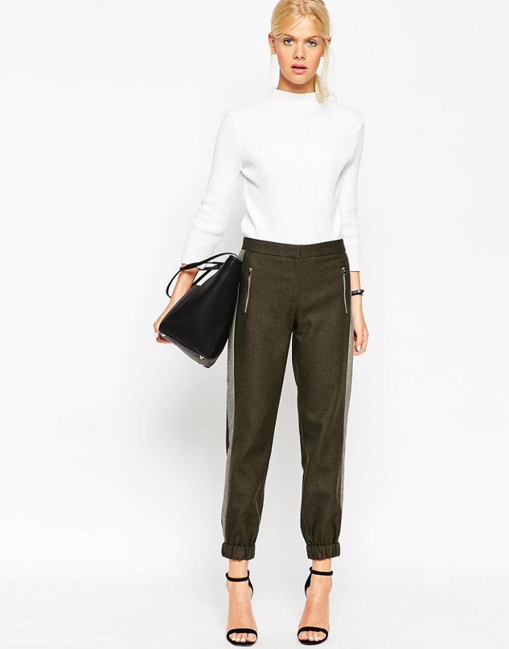 Asos Premium Tailored Jogger With Zip Detail - Khaki