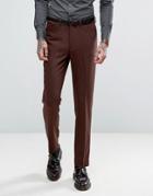 Asos Skinny Suit Pants In Herringbone In Rust Wool Blend - Tan