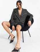 Asos Design Jersey Double Breasted Dad Blazer In Grid Check-multi