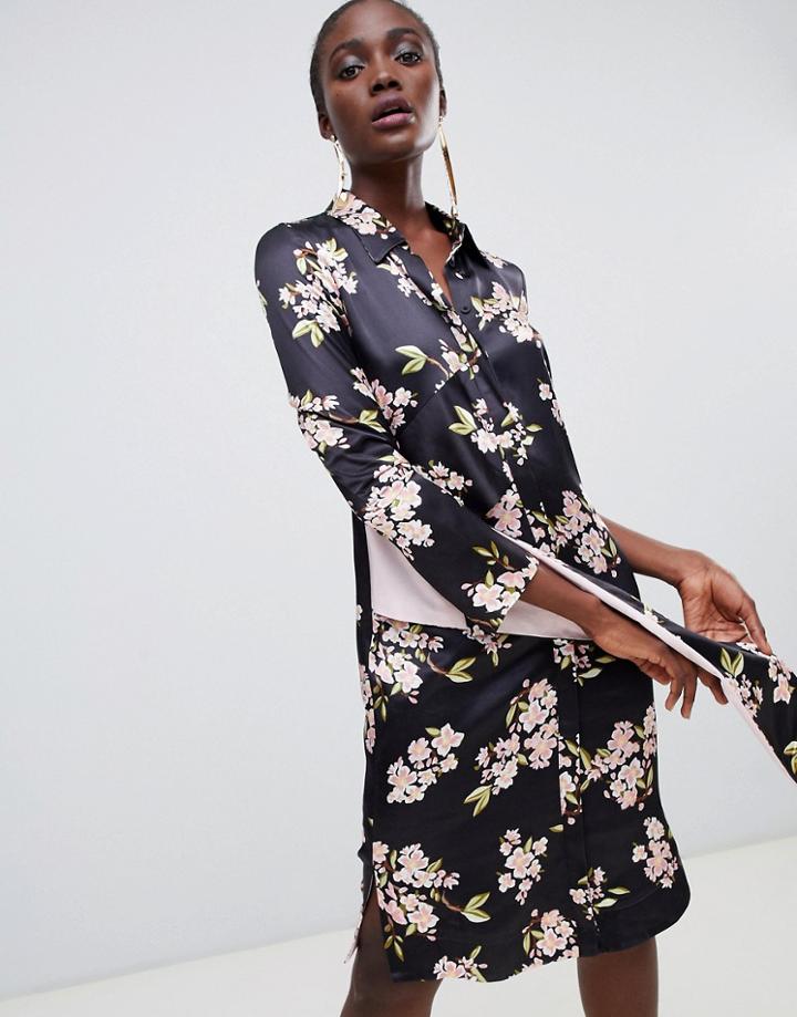 Finery George Floral Printed Shirt Dress - Black