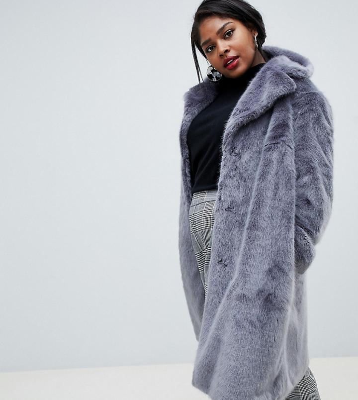 Lost Ink Plus Longline Faux Fur Coat - Gray