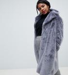 Lost Ink Plus Longline Faux Fur Coat - Gray
