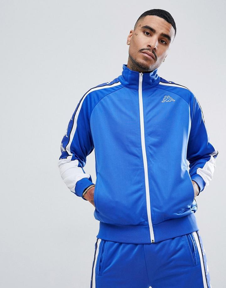 Kappa Zip Through Track Jacket With Large Logo Taping In Blue - Blue