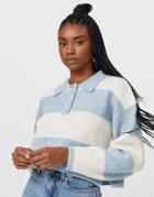 Stradivarius Ribbed Polo Sweater In Blue-blues