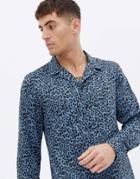 New Look Long Sleeve Satin Shirt With Animal Print In Blue-gray