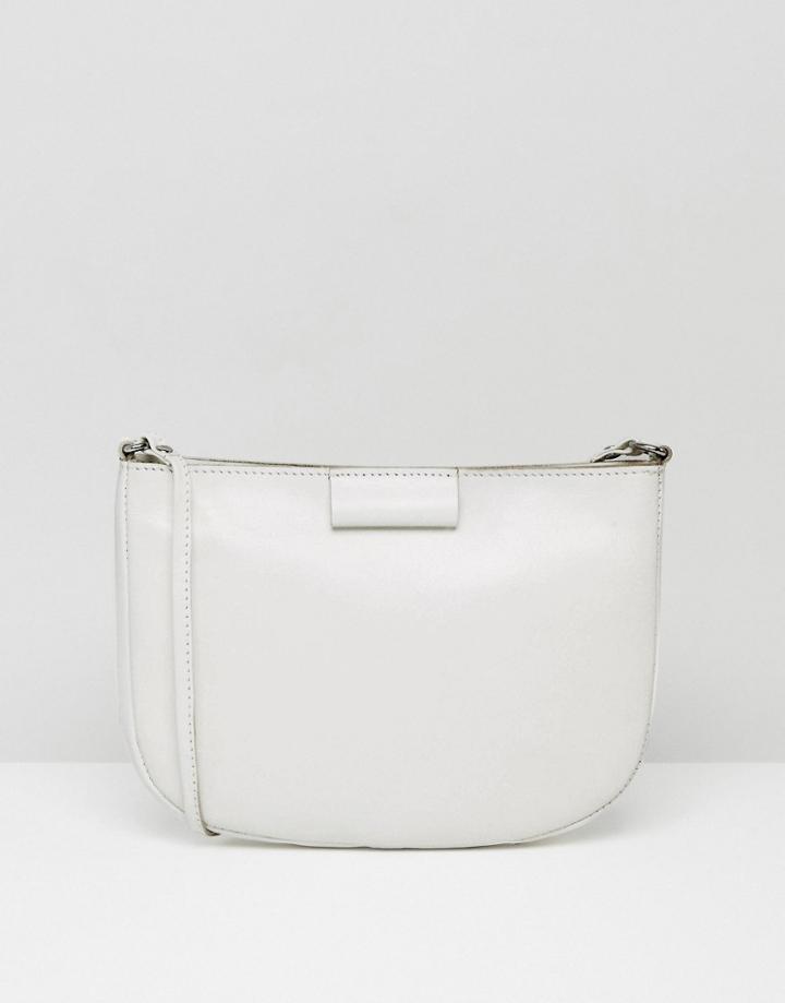 Asos Leather Clean Curved Edge Crossbody Bag - White