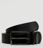 Asos Plus Smart Slim Belt In Black Faux Leather With Triple Keeper - Black