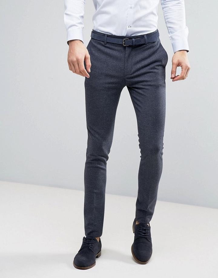 Asos Wedding Super Skinny Suit Pants In Mini Check In Blue - Blue