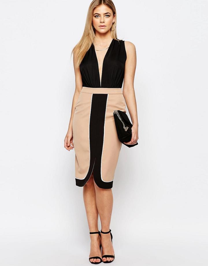 Oasis Color Block Zip Pencil Skirt - Multi Camel