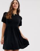 Boohoo Exclusive Basic Smock Dress With Frill Sleeve In Black - Black