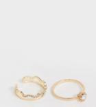 Asos Design Curve Pack Of 2 Rings With Faux Stone And Crystal Wave Design In Gold