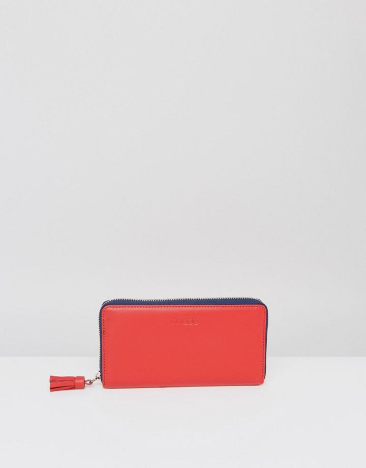 Made Leather Zip Around Purse - Red