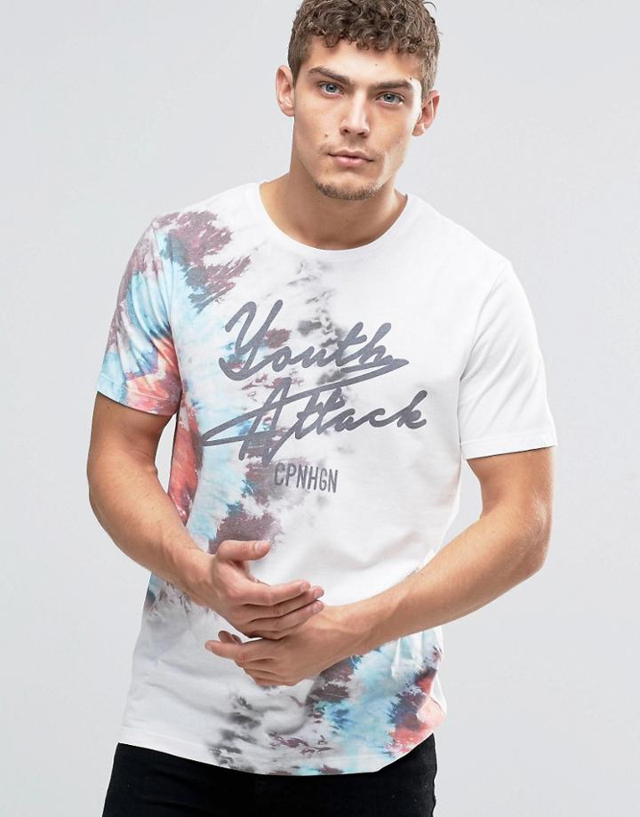 Jack And Jones T-shirt With Crew Neck And Tie Dye Graphic Print - White