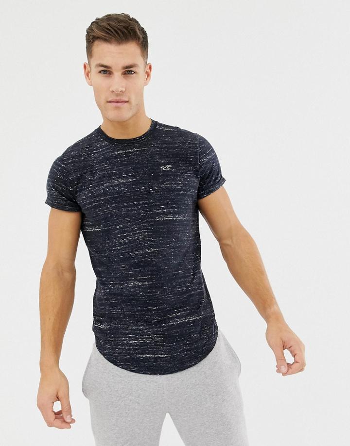 Hollister Curved Hem Icon Logo T-shirt In Charcoal Marl - Gray