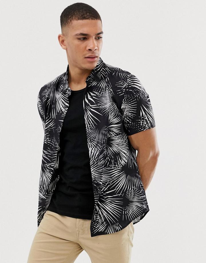 Burton Menswear Shirt With Mono Leaf Print In Black - Black