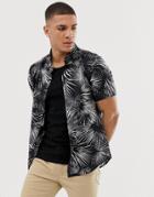 Burton Menswear Shirt With Mono Leaf Print In Black - Black