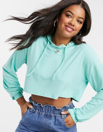 In The Style X Saffron Barker Ribbed Crop Hoodie In Mint Co Ord-green