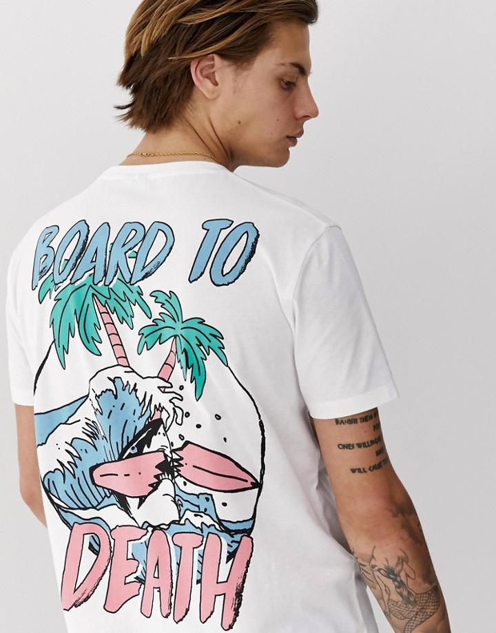 Asos Design Relaxed Fit T-shirt With Large Surf Back Print With Curved Hem - White