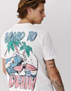 Asos Design Relaxed Fit T-shirt With Large Surf Back Print With Curved Hem - White