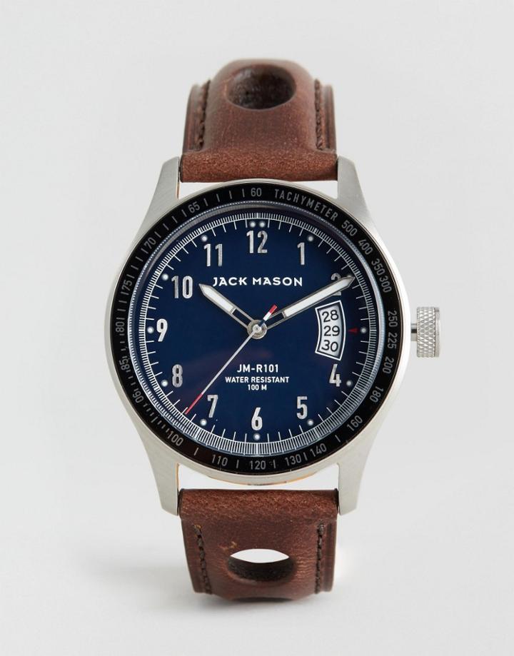 Jack Mason Racing Three Hand Leather Watch With Date 42mm - Brown