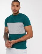Asos Design T-shirt With Contrast Body Panel In Green