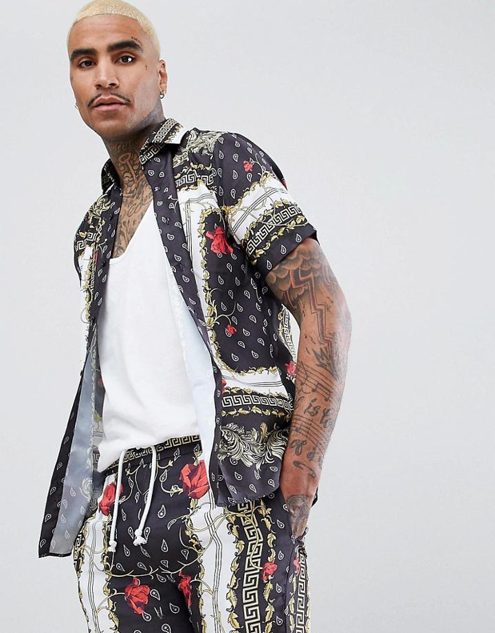 Criminal Damage Shirt In Black Baroque Print - Black
