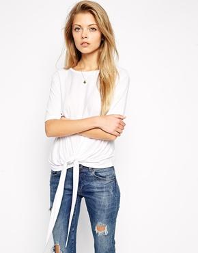 Asos Clean Top With Knot Front In Soft Touch Fabric - White