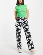 Asos Design 90s Straight Leg Pants In Retro Mono Floral-multi