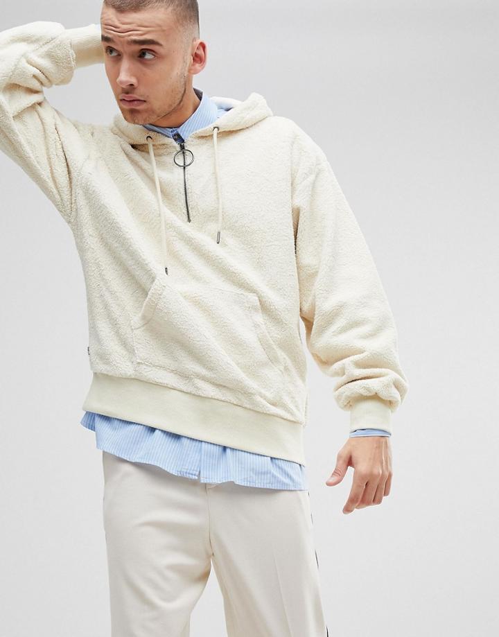Fairplay 1/4 Zip Fleece Hoodie In Boxy Fit - White