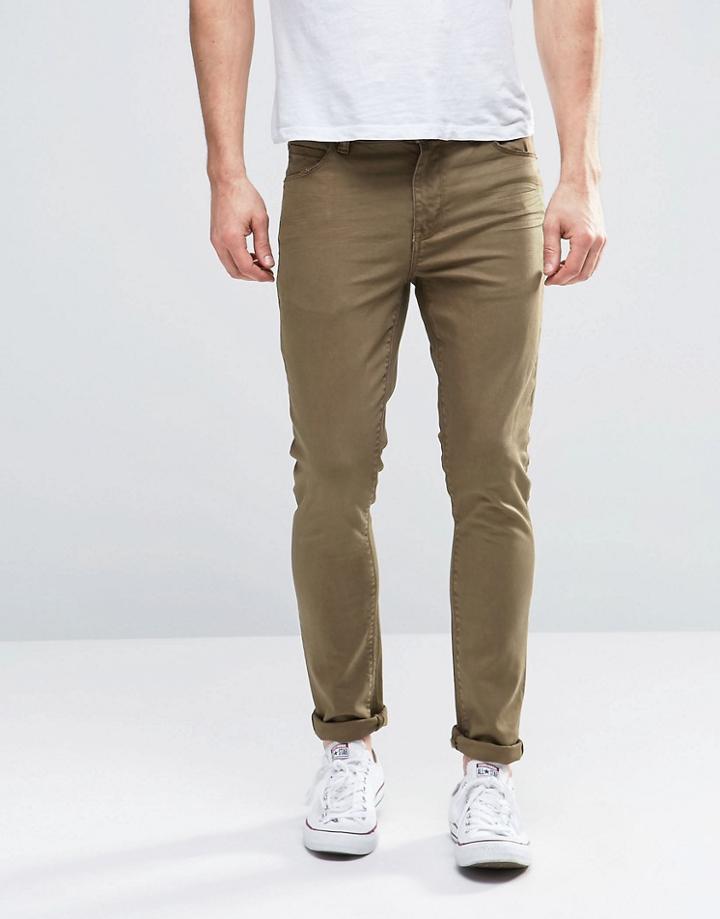 Asos Super Skinny Jeans In Khaki - Ermine