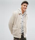 Asos Tall Borg Worker Jacket In Ecru - Beige