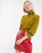 Asos Design Croc Leather Look Mini Skirt With Studded Belt