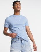Asos Design Organic T-shirt With Crew Neck In Washed Blue-blues