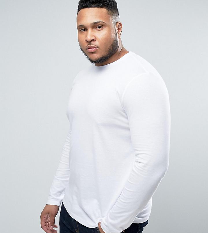 Asos Design Plus Long Sleeve T-shirt With Crew Neck In White