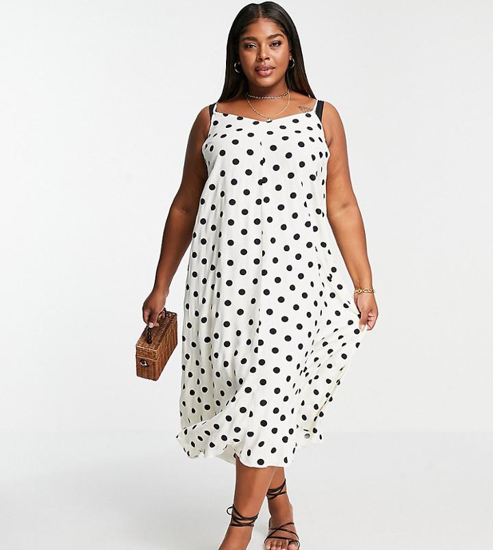 Vero Moda Curve Midaxi Cami Dress In Black And White Polka Dot-multi