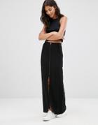 Only Zip Front Maxi Skirt With Slit - Blue