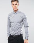 Farah Slim Smart Shirt In Chambray - Gray