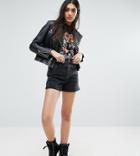 Asos Tall Denim Mom Short In Washed Black - Black