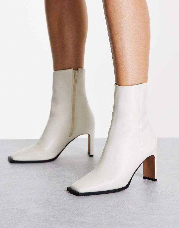 Asos Design Remmy Set-back Heeled Boots In Bone-white