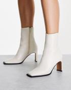 Asos Design Remmy Set-back Heeled Boots In Bone-white