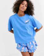 Asos Design Whale Short & Tee Jersey Pyjama Set-blue