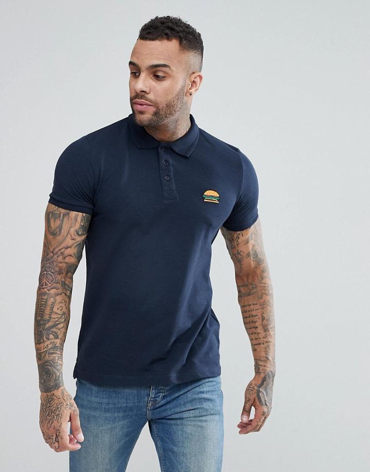 Brave Soul Embroidered Burger Polo - Black