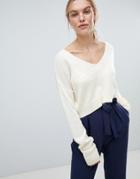 Asos Design Cropped Sweater In Fluffy Yarn And Off Shoulder - Cream