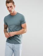 Asos Muscle Fit T-shirt With Roll Sleeve In Blue - Blue