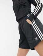 Adidas Originals Logo Satin Look Shorts In Black