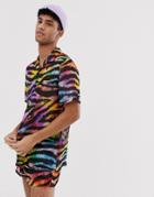 Jaded London Festival Two-piece Shirt In Rainbow Tiger Print - Multi