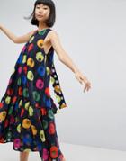 Asos White Trapeze Dress In Bright Polka Dot - Blue