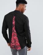 Siksilk Long Sleeve Shirt In Black With Rose Panel - Black