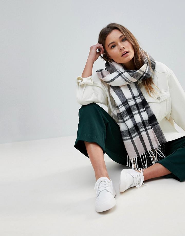 Miss Selfridge Oversized Check Fringe Edge Scarf - Pink